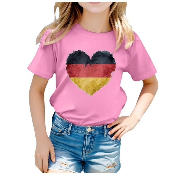 TAIAOJING Girls Crop Top Short Sleeve Summer T Shirt Kid Flag Of Germany Print Round Neck T Shirt Floral Fashion Trend Bottoming Shirt Tops 3-4 Years