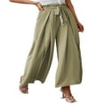 thumbnail image 3 of KEINXS Women Loose Pants Belted Long Trousers Summer Ladies Leisure Solid Color High Waist Ruched Beach Wide Leg Pants, 3 of 5