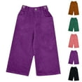 thumbnail image 4 of KAUOD Kids Corduroy Cropped Flare Pants Elastic High Waist Ribbed Bell-Bottom Sweatpants Boys Girls Wide Leg Baggy Trousers, 4 of 5