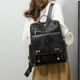 thumbnail image 4 of asddcavvf Ladies Fashion Solid Color Leather Large Capacity Double Zipper Casual Backpack, 4 of 7