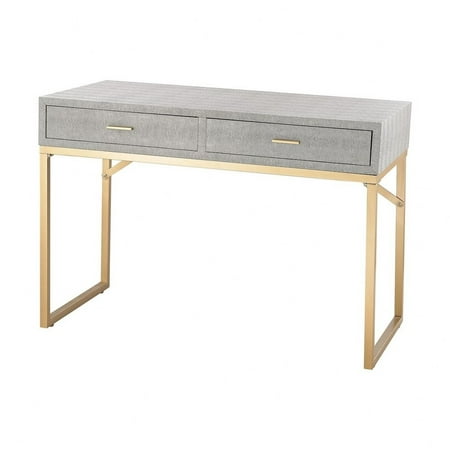 42 Inch Art Deco Style Writing Desk In Grey With Gold Finish