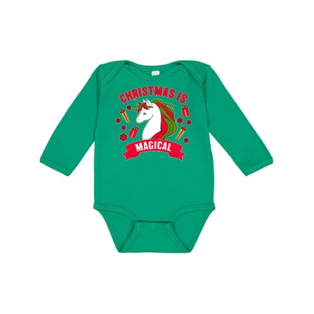 

Inktastic Christmas is Magical with Unicorn and Snowflakes Gift Baby Boy or Baby Girl Long Sleeve Bodysuit