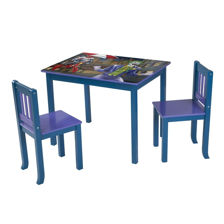 O Kids Batman Joker and Penguin Multicolor Wood Large Table and Chairs Set Blue
