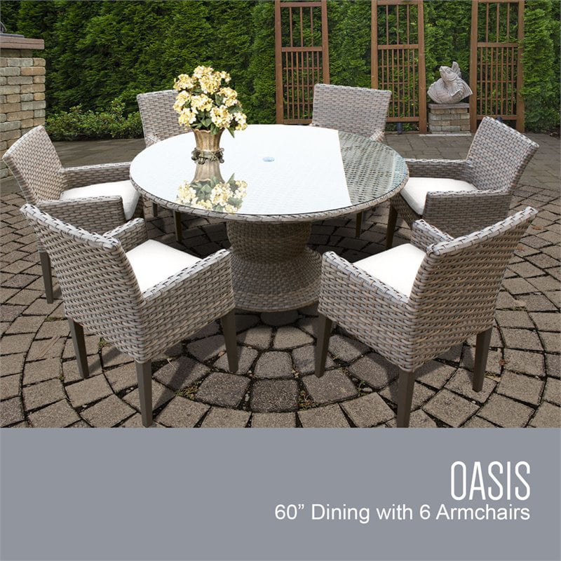 Oasis 60 Round Glass Top Patio Dining, Glass Top Garden Table And 6 Chairs
