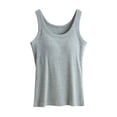 thumbnail image 5 of Ribbed Tank Tops for Women Built in Bra High Neck Racerback Shelf Bra Summer Camisole Yoga Shirts Sleeveless Undershirt Light Gray Size L, 5 of 7