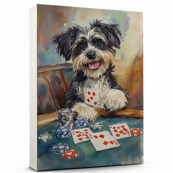 Tibetan Terrier Dog Canvas Poker Stretched Canvas Size 8x12 – Funny Tibetan Terrier Dog Canvas Wall Decor, Funny Dog Wall Art for Poker Room