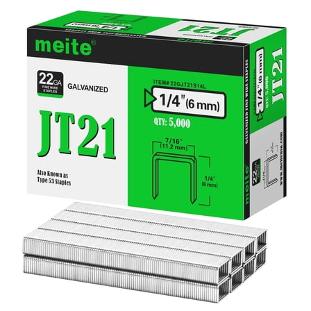 MEITE JT21 Staples 7/16" Crown 1/4" Length Galvanized 5,000 Counts Upholstery Furniture Staples