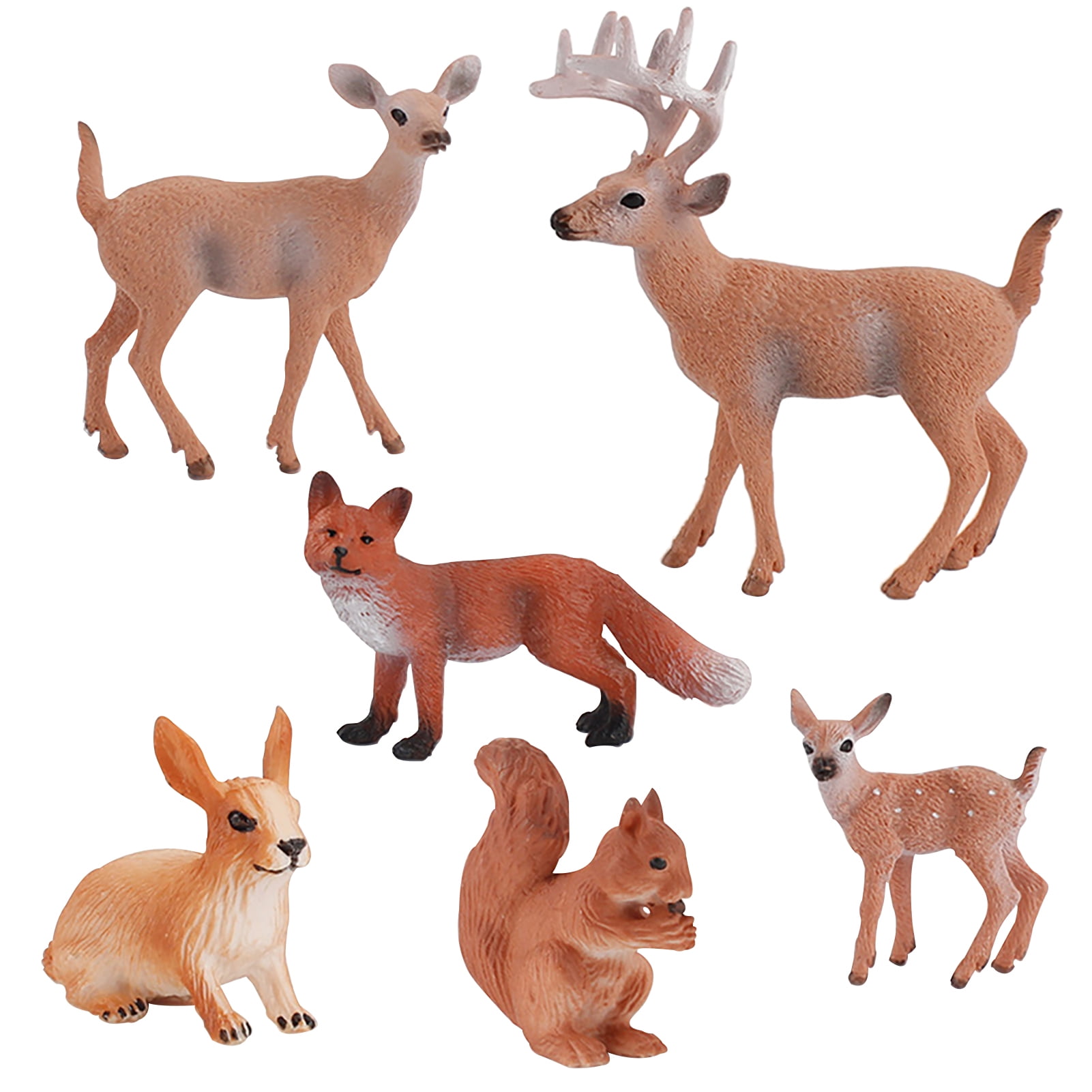 6PCS North American Animal Realistic Whitetail Deer Family Set Figurines 2-5 Safari Animals Figures Include 1 Fox 1 Squirrel,Educational Toy Cake Toppers Christmas Birthday Gift for Kids Toddlers 