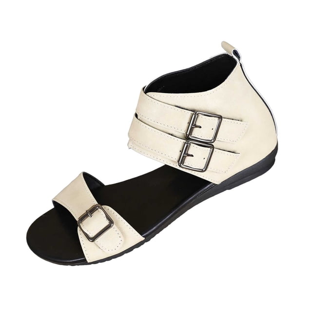 Xfvqtps Womens Flat Gladiator Sandals High Top Buckle Strap Open Toe Lightweight Summer Sandals