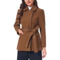thumbnail image 4 of INSPIRE CHIC Women's Short Pea Coat Winter Warm Peter Pan Collar Double Breasted Belted Overcoat Jacket Slim Fit Work Outerwear XS Brown, 4 of 6