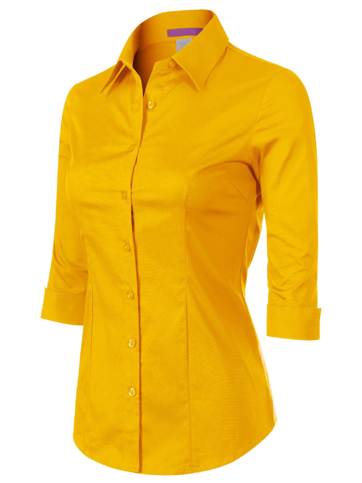 MixMatchy 3/4 Sleeve Stretchy Button Down Collar Office Formal Casual