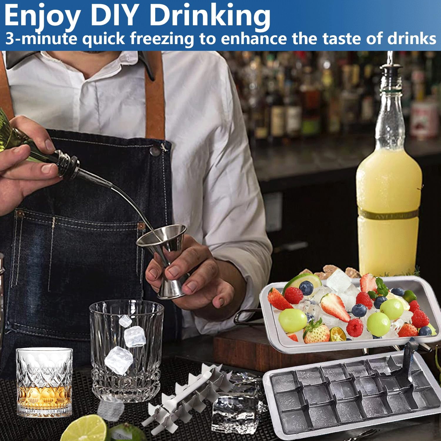 Stainless Steel Ice Cube Trays, Metal Ice Maker for Freezer Vintage Inspired Design with Release Lever Remove Handle for Making Large Cubes, Home and Kitchen & Bar Essentials