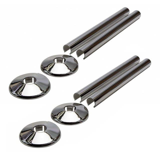 MYG 8pc Pipes Radiator Pipe Covers sleeve 15mm Collars Cut Fit Bathroom Chrome Effec