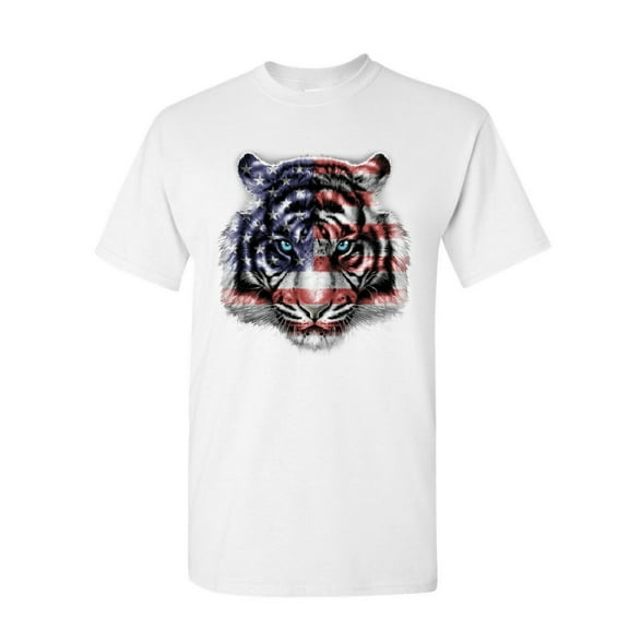 Tee Hunt American White Tiger T-Shirt Stars and Stripes Wild Cat Nature Mens Shirt