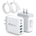 thumbnail image 1 of USB C Wall Charger Block, 2Pack 50W 5-Port C Charger Fast Charging Block with 10ft USB C to C Cable, PD Power Adapter +QC 3.0 Multiport Type C Box Brick for iPhone 16/15/14 Pro Max Plus,iPad,Samsung, 1 of 1