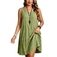 thumbnail image 1 of XiYing Robes pour Femmes, Robe Sans Manches à Col en V Longueur Genou pour Femmes Grande Taille, Couleur Unie, Design Estival Décontracté, Tissu Doux et Extensible, Coupe Confortable,, 1 of 9