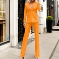 thumbnail image 2 of Dazajoo Women's 2 Piece Outfits Open Front Long Sleeve Blazer Jacket and Straight Slim Leg Pants Casual Elegant Work Office Suit Sets,Orange,M, 2 of 9