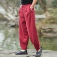 thumbnail image 4 of FRSASU Mens Casual Harem Pants Baggy Hippie Yoga Cotton Linen Pants Drop Crotch Drawstring Beach Summer Trousers Wine, 4 of 6