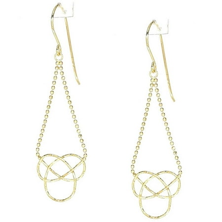 American Designs 14kt Yellow Gold Diamond-Cut Intertwined Trinity Knot Celtic Dangle and Drop Earrings, French Wire