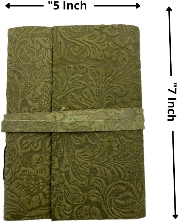 OVERDOSE GREEN FLOWER Leather Journal - With Antique Flowers Art Handmade Edge Paper Leather Bound Journal | Leather Sketchbook - Drawing Journal - (Journal Size - 5" x 7" Inches | 12.7 x 17.78 cm