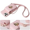 thumbnail image 5 of Dteck Crossbody Wallet Case for iPhone 15 Pro, PU Leather Purse Case with Card Holder, Flip Cover with Metal Lock Buckle Lanyard for Women Men, Pink, 5 of 7