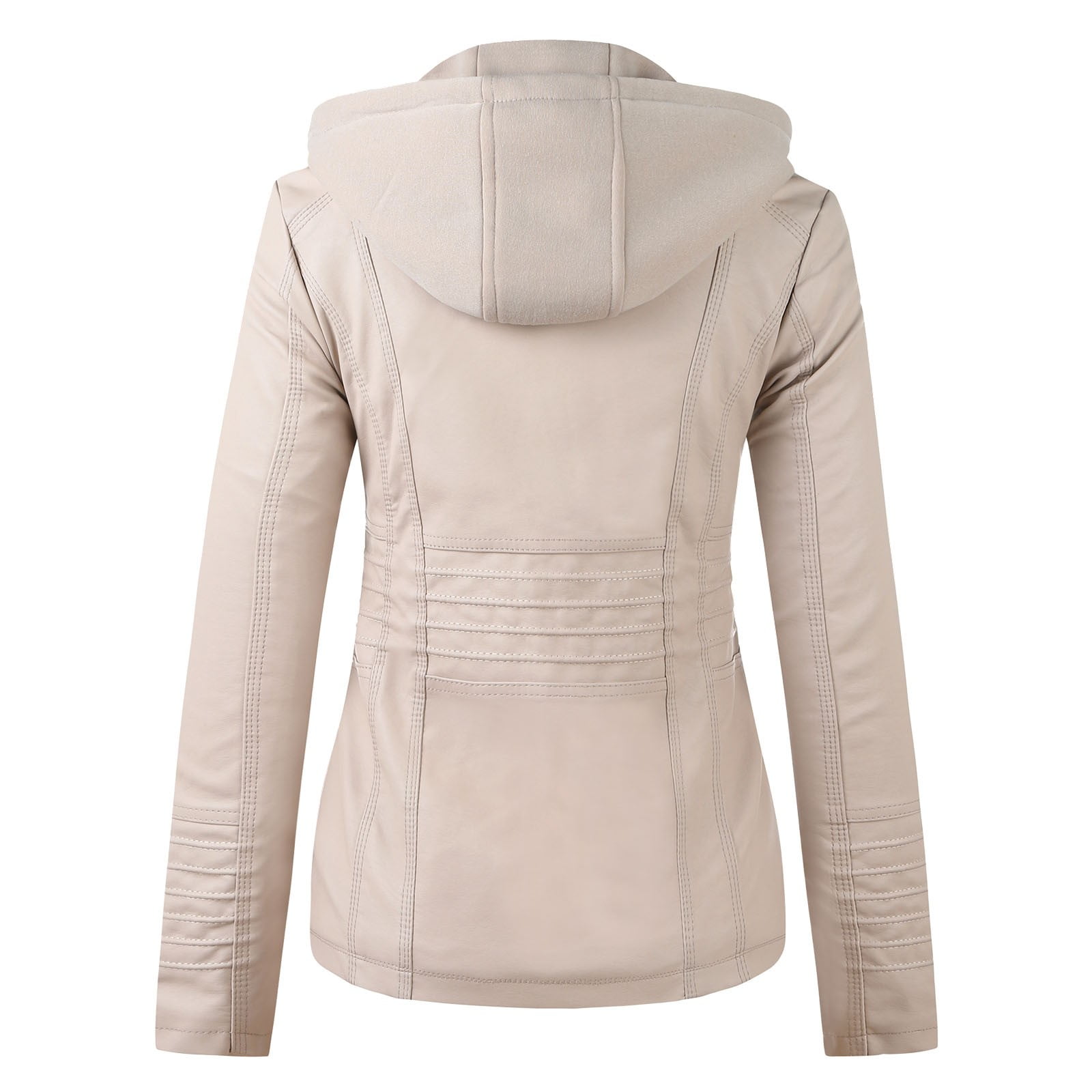 NAZISHW Women's Faux Leather Biker Jacket Slim Fit Zipper Cropped Bomber Coat 2024 Fall Fashion (Beige,XL)