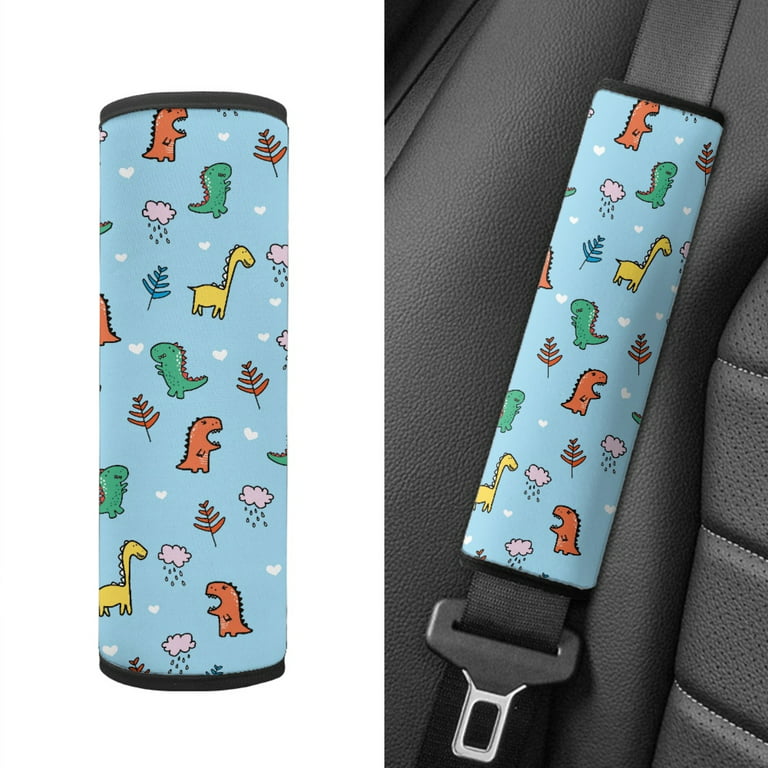 Bivenant Store 2Pcs Cartoon Seat Belt Pads Blue Leaves And Clouds Dinosaurs Kids  Car Seat Belt Cover Pad Car Shoulder Cover Cushion Car Accessories 