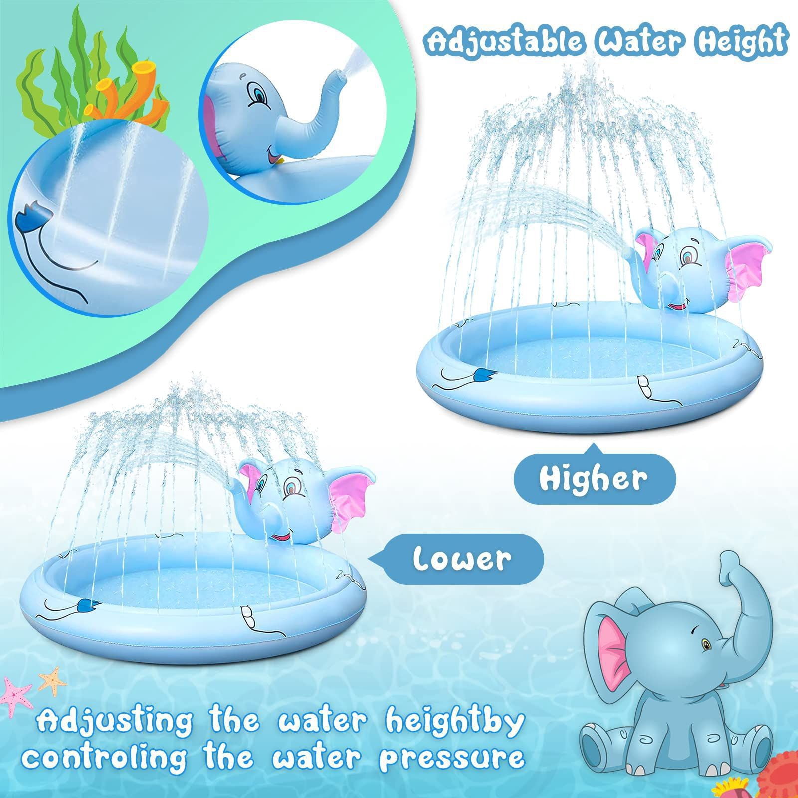 Adofi Splash Pad for Kids, 82.7" Inflatable Wading Baby Pool, Outdoor Sprinkler for Toddlers, Summer Water Toys for Boys Girls 3 6 Years, Non-slip Play Mat, Splash Pads for Toddlers Ages 1 3