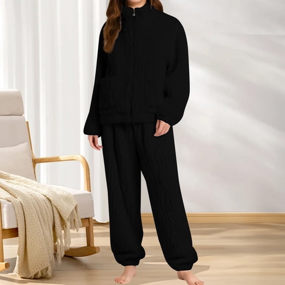 BILIKEYU Women's Plus Size Fleece Warm Long Sleeve Sleepwear Set, Sweatsuits For Women, Loungewear Sets Woman, Fleece Pajamas Women