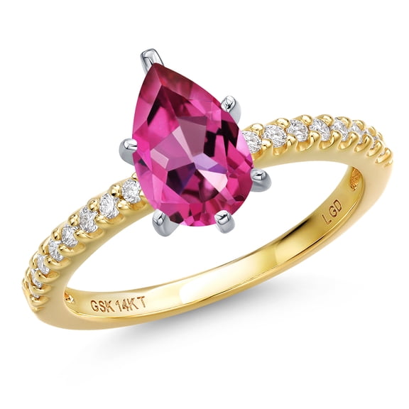 Gem Stone King 14K Two Tone Gold Pure Pink Mystic Topaz and Lab Grown Diamond Engagement Ring for Women | 1.76 Cttw | Pear Shape 9X6MM | Gemstone November Birthstone | Size 8