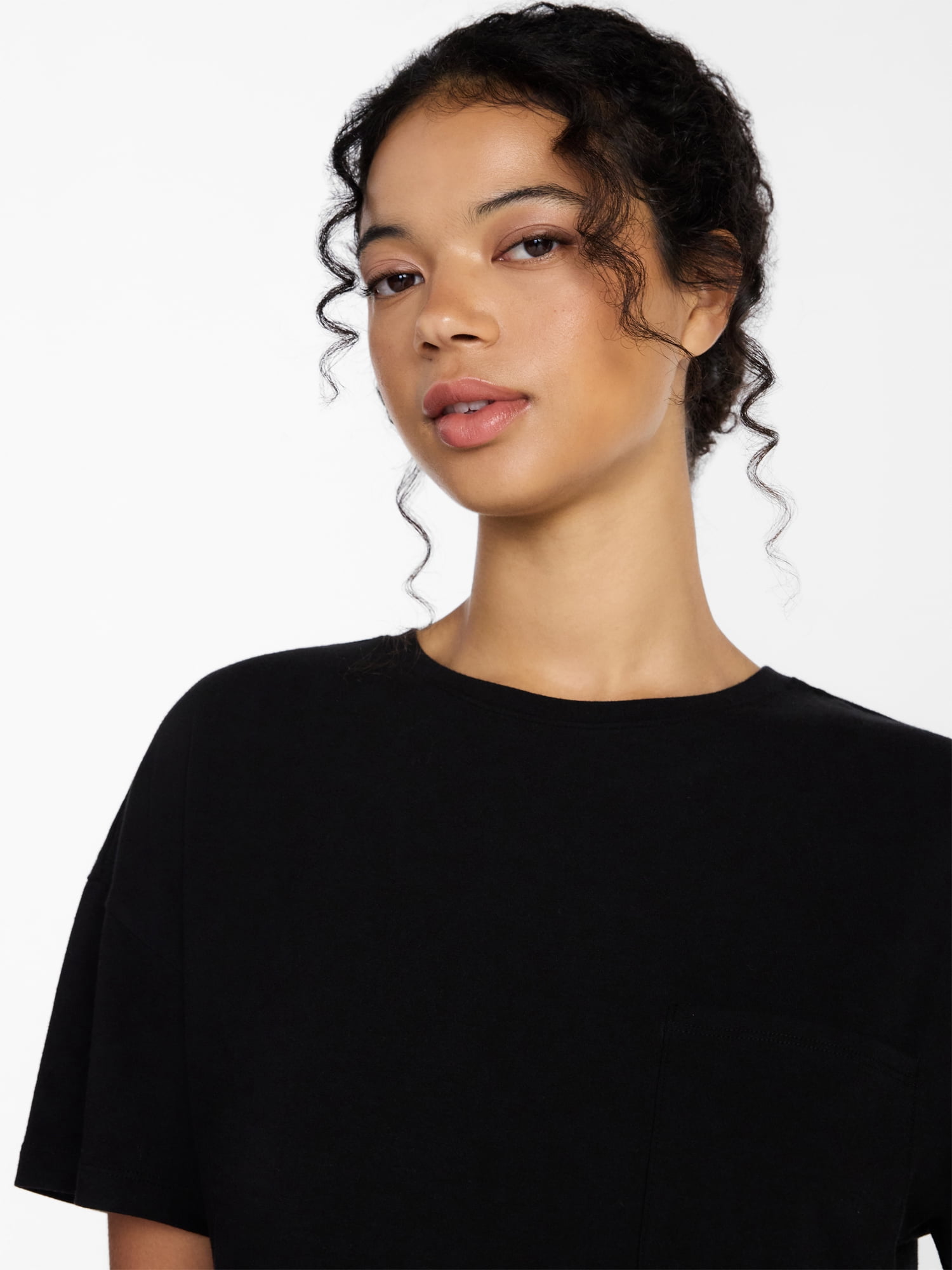 Joyspun Women’s Cotton-Blend Sleep Lounge Top with Short Sleeves, Sizes S-3X