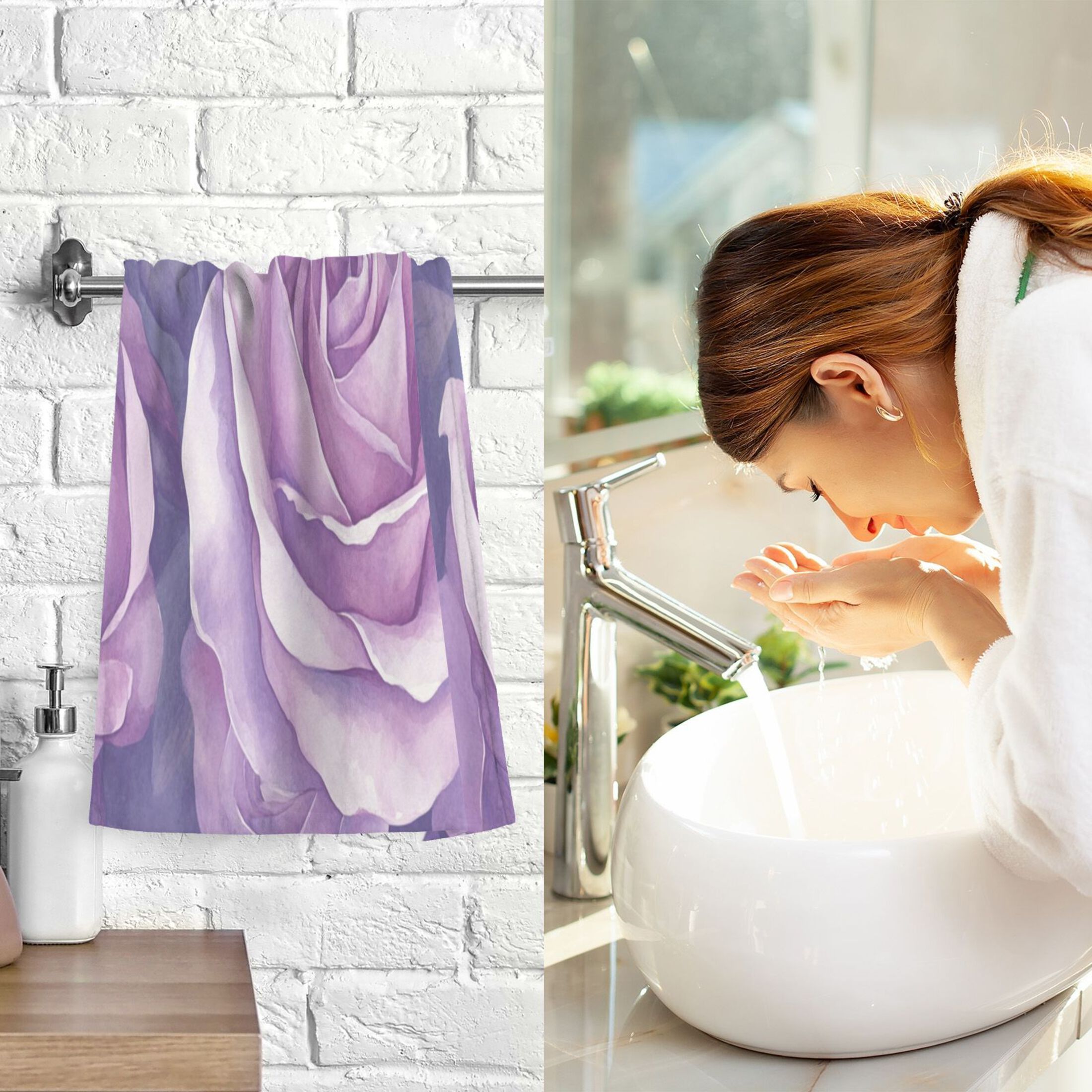 Cotton Towel Two-Piece 16x28 Inch One Sizex2 Face Towel Set Towel Set Cotton Hand Bath Towel Bathroom Beach Lavender Roses