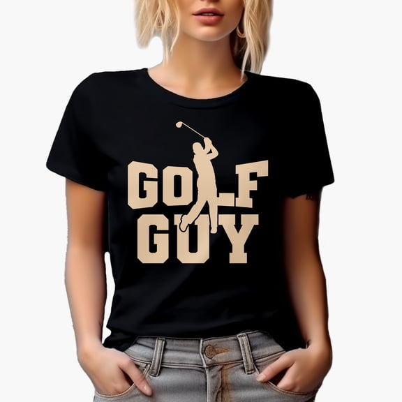 Golf Guy with a Swinging Man or Male Golf Player, Golfing or Golfer Themed Merch Gift, Black T-Shirt, Small