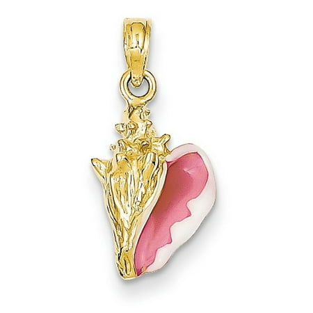 Conch Horn - 14k Yellow Gold Enameled 3-D Conch Shell Pendant