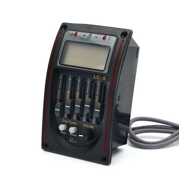 PHANY lc-5 Acoustic Guitar Piezo Preamp, Equalizer Tuner, Red Edge, 9.7cm X 5.8cm X 5.4cm