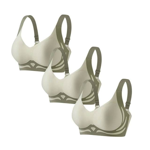Women's 3 PCS Push Up Bralettes Color Block No Underwire Bras Full Coverage Lifting Soft Cup Everyday Bras Green, 36/80B