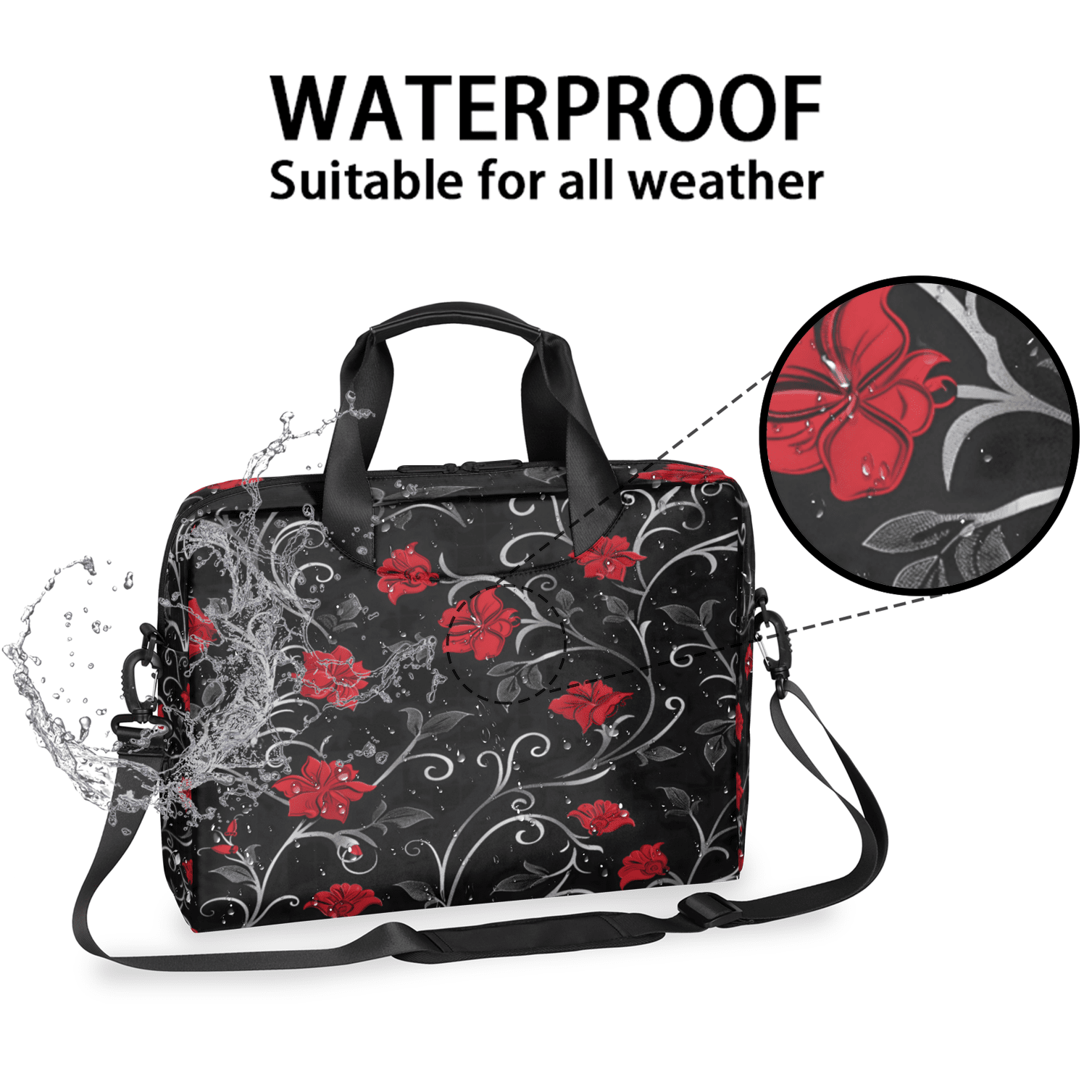 Herdesigns Retro Rad Floral Laptop Bag for Women Men, Computer Case Briefcase Messenger Bags, 15-15.6 inch Laptop Sleeve Shoulder Bag