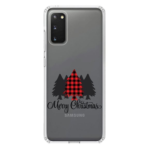 DistinctInk Clear Shockproof Hybrid Case for Galaxy S20 ULTRA / 5G (6.9" Screen) - TPU Bumper Acrylic Back Tempered Glass Screen Protector - Merry Christmas Plaid Tree