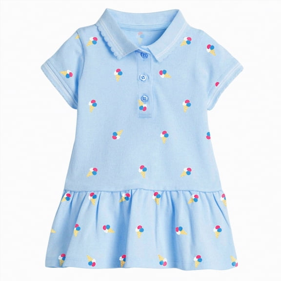 mgoYE Flower Girl Dress Girl's Polo Dress, Ruffle Shirtdress School Uniform for Kids Toddler Baby Children with Short Sleeve(Sky Blue,6-7 Years)