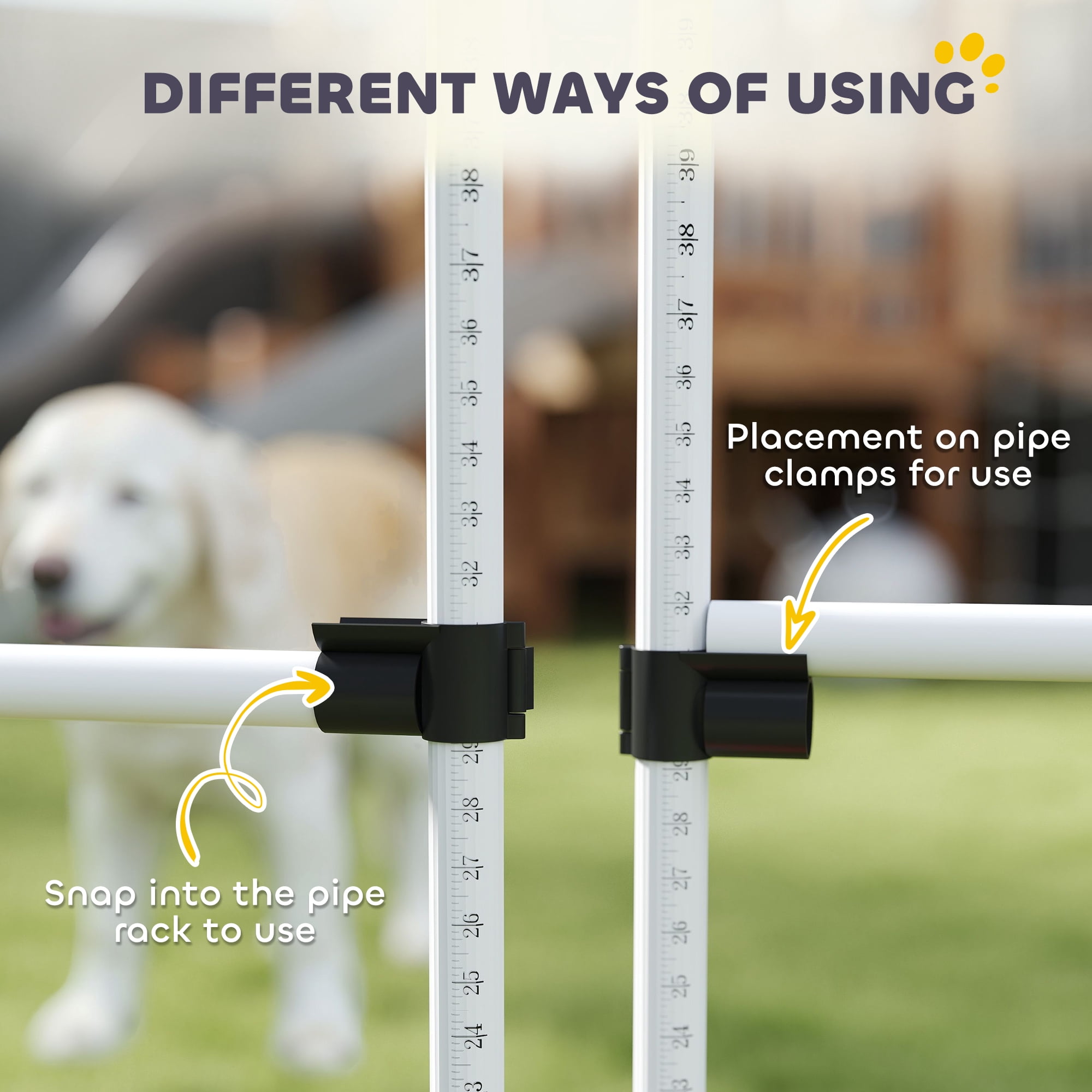 6 Piece Dog Agility Training Equipment for Dog Agility Course with Adjustable Height Jump Bars, Included Carry Bag, & Displacing Top Bar, White