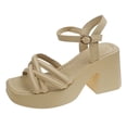 thumbnail image 3 of AUDeals Women Platform Sandals, Thick Heel Fashion Shoes, Comfortable Summer Beach Sandals for Everyday Outfits (Khaki, 9), 3 of 3