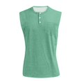 thumbnail image 2 of Domuza Hawaiian Shirt for Men Vintage V Neck Button Tops Distressed Washed Sleeveless Blouse Sporty Clothing with Chest Pocket Green XL, 2 of 4