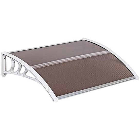 Outvita Window Awning Door Canopy 40"x30", Polycarbonate Cover Front Door Outdoor Patio Awning Canopy UV Rain Snow Sunlight Protection Hollow Sheet, Brown Board & White Bracket