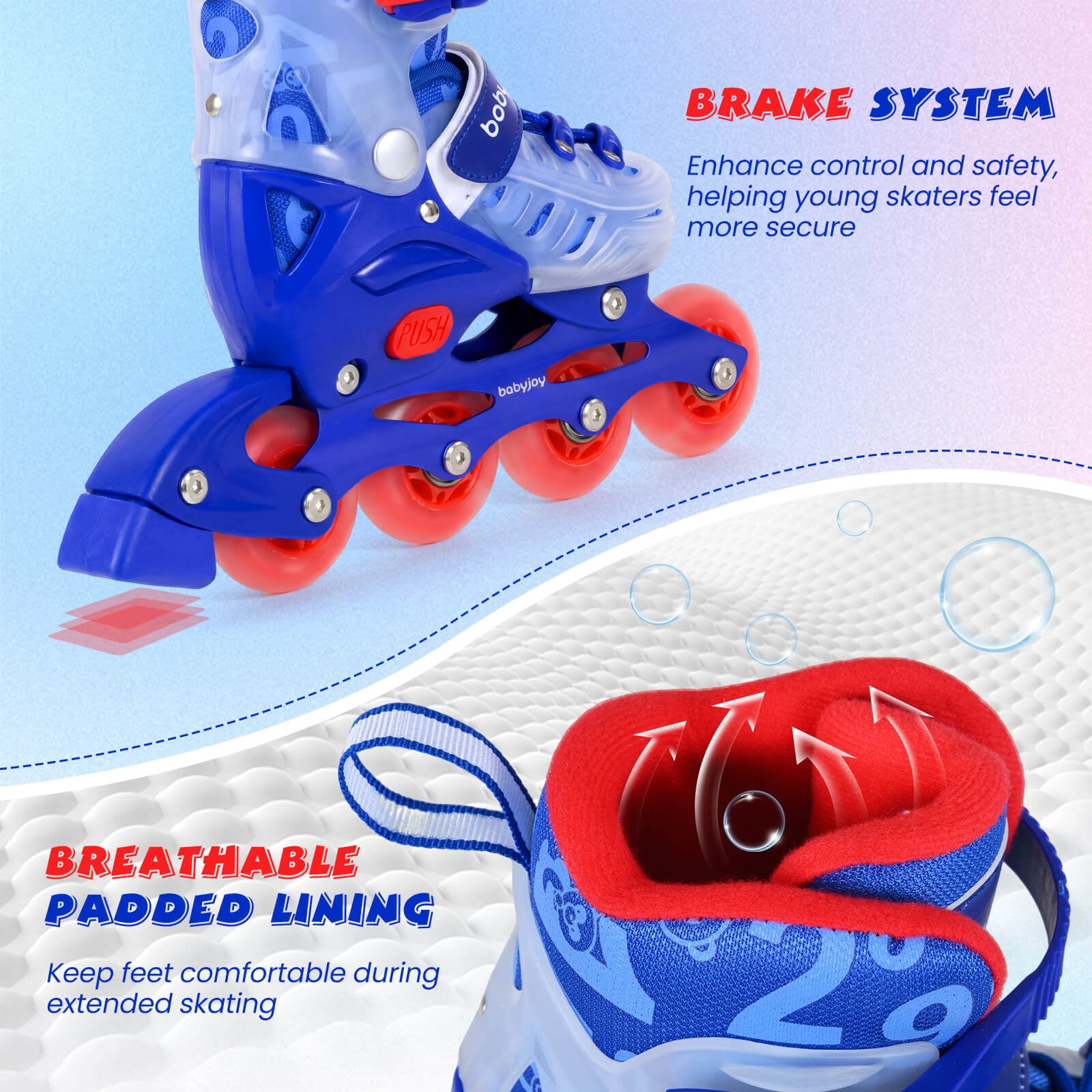 Babyjoy Kids Inline Skates for Boys Girls, 4-Size Adjustable Illuminating Roller Skates Blue