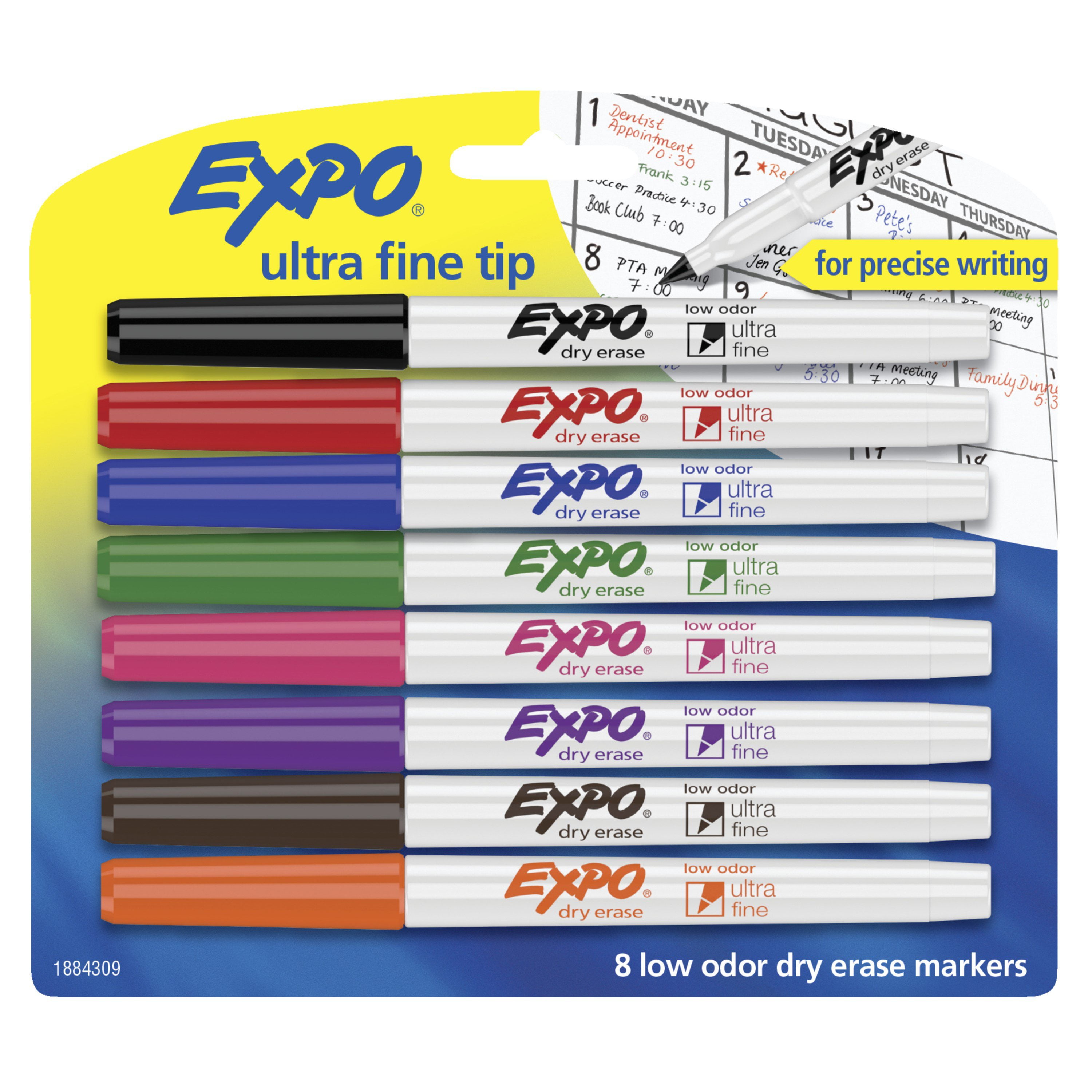 Expo® Low Odor Dry Erase Markers, Ultra Fine Tip, Assorted, 8 Count