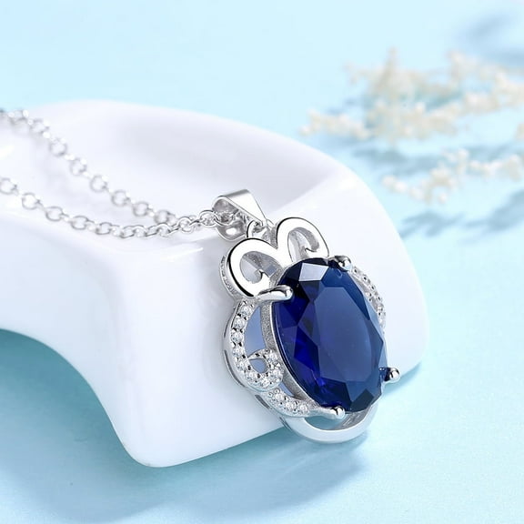 Amy and Annette Sterling Silver Large Sapphire Royal Crown Pendant Necklace