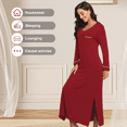 thumbnail image 2 of EA'S SECRET Womens Long Nightgowns Lightweight V Neck Nightshirt Soft Long Sleeve House Dress with Pockets(Wine Red,2XL), 2 of 9