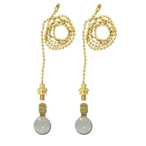Royal Designs Fan Pull Chain with Large Clear Crystal Finial – Polished Brass – Set of 2