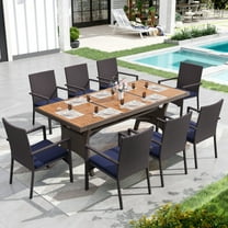 Alpha Joy 9-Piece Outdoor Patio Dining Set Wicker Rattan Chairs and Acacia Wood Table Set for 8 Person, Navy