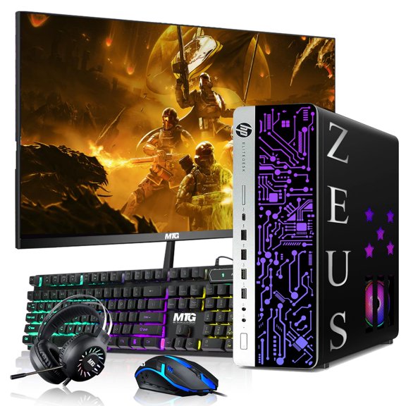 Restored HP G3 Desktop RGB Computer PC Intel Core i5 Processor 16GB DDR4,1TB SSD,GTX 1050 Ti,24 Inch Monitor,Gaming Keyboard Mouse,RGB Headphone,Windows 11 Pro,Black